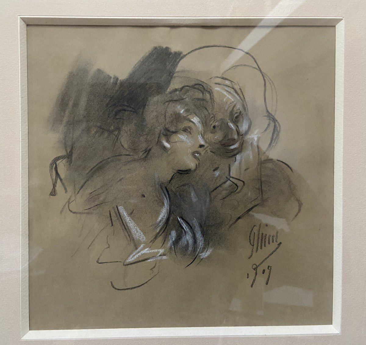 Jules Chéret (1836-1932) La Confidence, 1909, Signed Drawing-photo-3