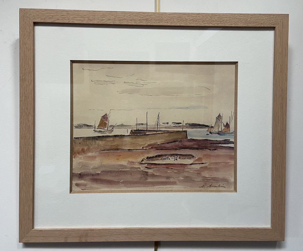 Maurice Asselin (1882-1947) Seascape, Brittany, Signed Watercolor  -photo-1