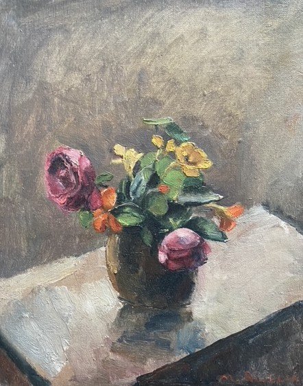 Maurice Asselin (1882-1947) Bouquet Of Roses And Nasturtiums, Oil On Canvas Signed-photo-7