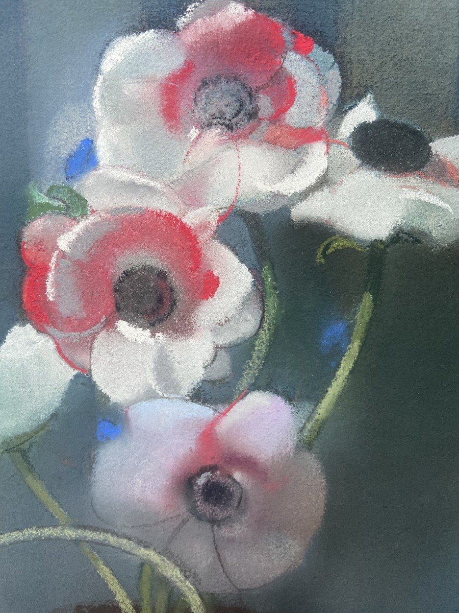 Lucien-victor  Guirand De Scevola  (1871-1950) A Bouquet Of Anemones, Signed Pastel-photo-3