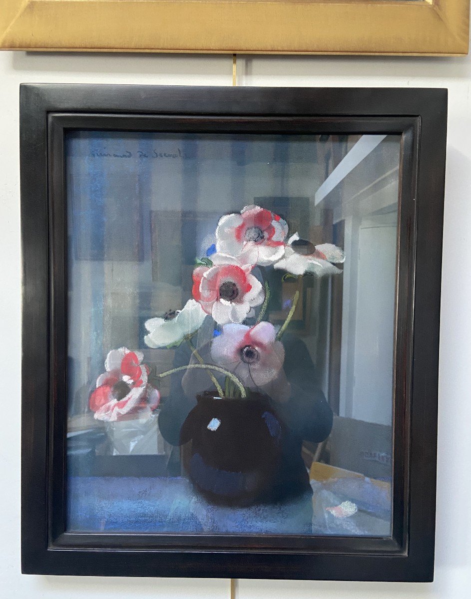 Lucien-victor  Guirand De Scevola  (1871-1950) A Bouquet Of Anemones, Signed Pastel-photo-2