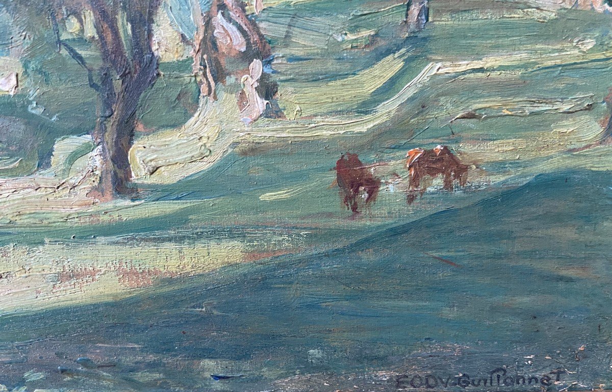 Octave Denis Victor Guillonnet (1872 - 1967)  Les Oliviers,  huile sur panneau, signé-photo-3