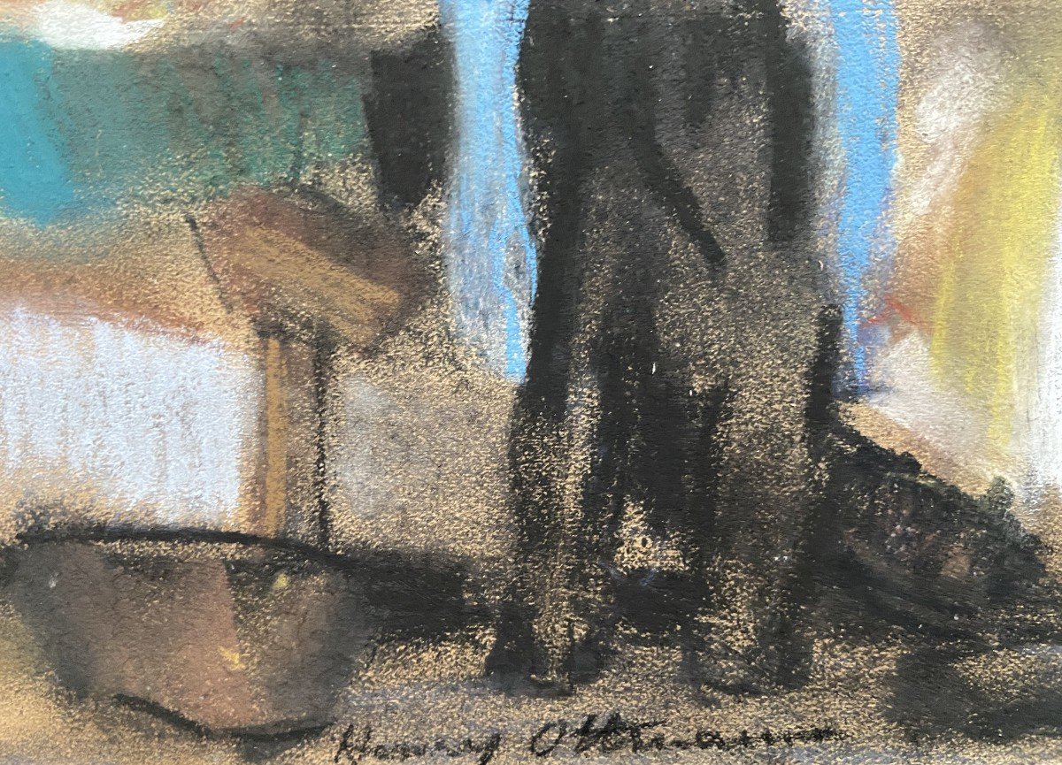 Henry Ottmann (1877-1927) Étal de marché 1925, pastel signé-photo-4