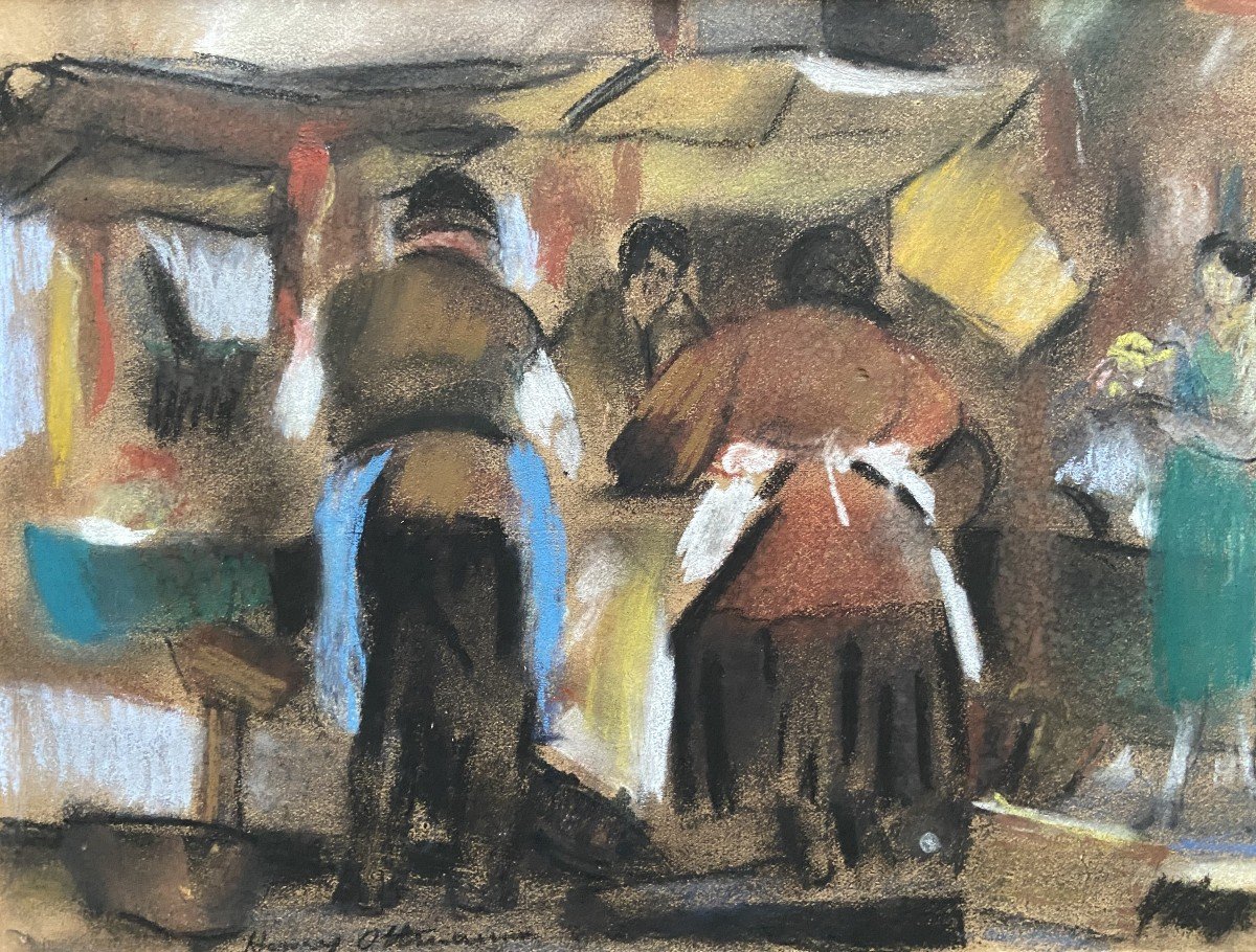 Henry Ottmann (1877-1927) Étal de marché 1925, pastel signé