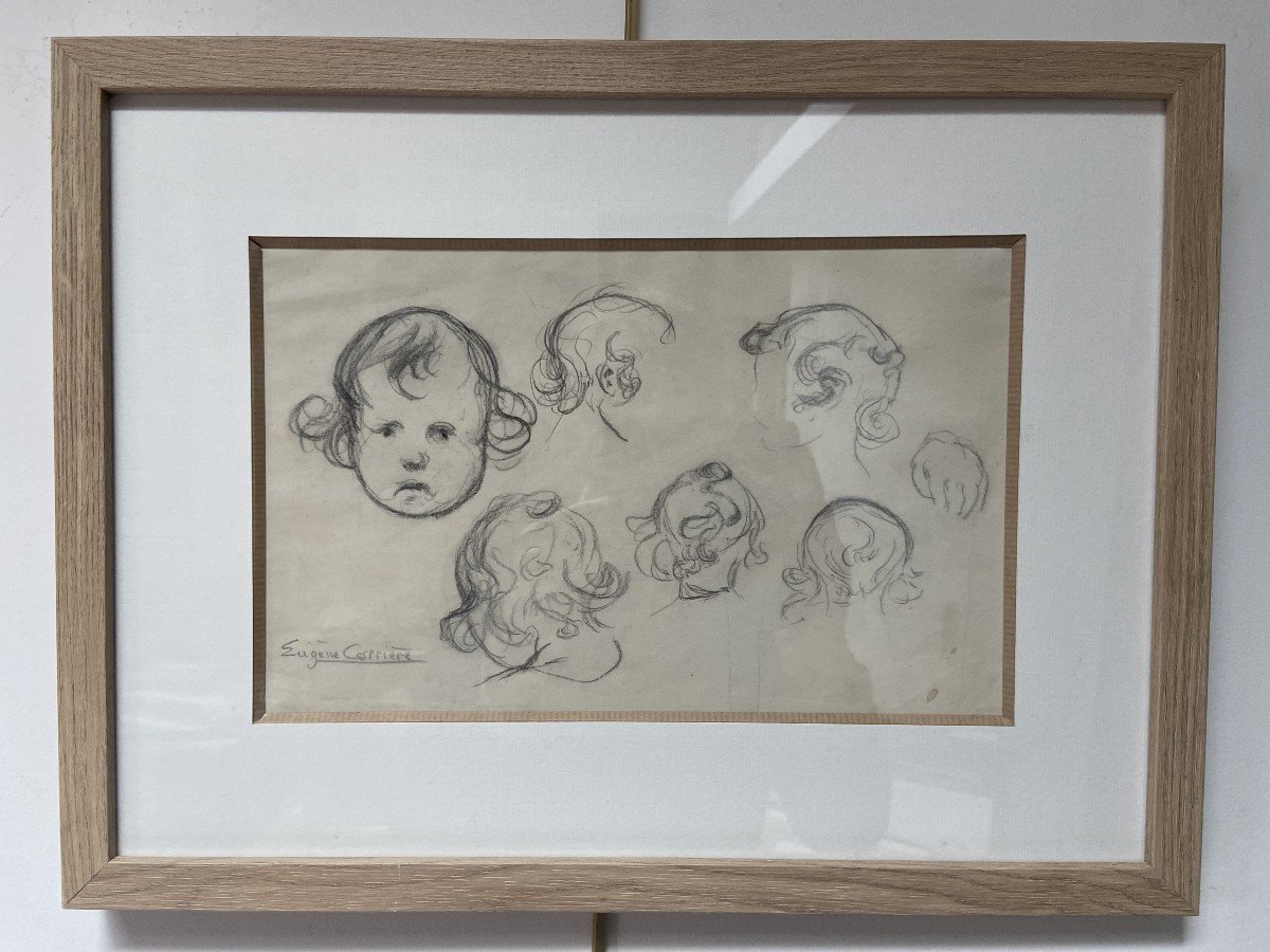 Eugène Carrière (1849-1906) Studies Of The Head Of A Baby, Signed Drawing  -photo-2