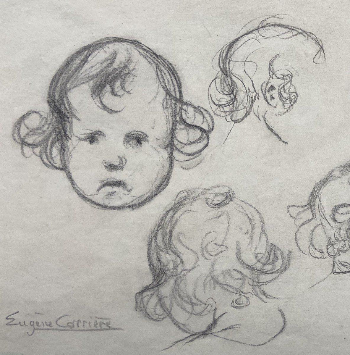 Eugène Carrière (1849-1906) Studies Of The Head Of A Baby, Signed Drawing  -photo-3