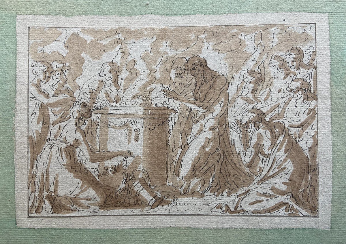 Louis-Félix de La Rue (1730-1777)  Scène de sacrifice antique, Plume et encre brune-photo-3