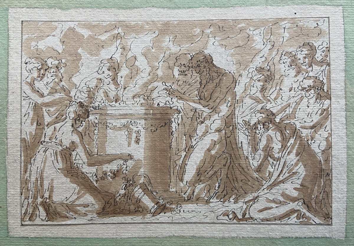 Louis-Félix de La Rue (1730-1777)  Scène de sacrifice antique, Plume et encre brune-photo-2