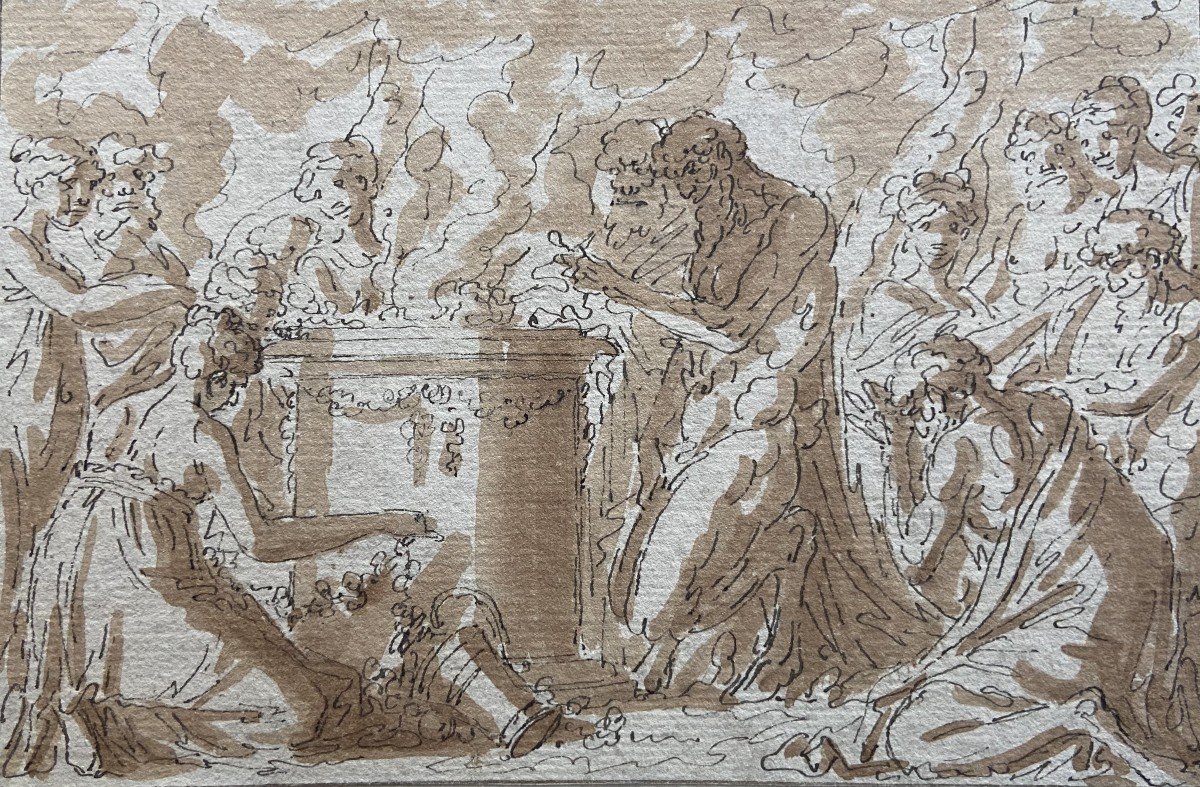 Louis-Félix de La Rue (1730-1777)  Scène de sacrifice antique, Plume et encre brune