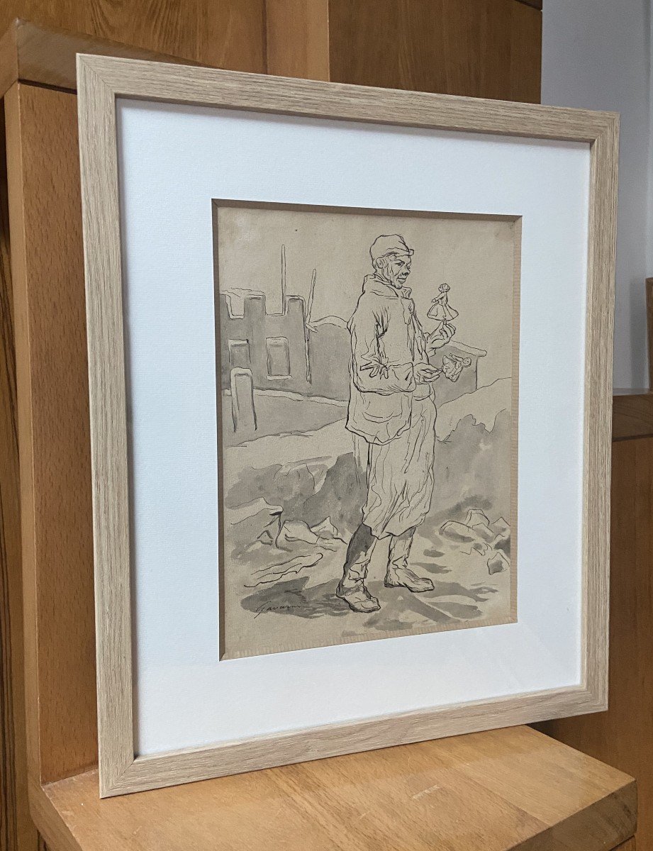 Paul Gavarni (1804-1866) The Puppeteer, Study For Janvier, Signed Drawing-photo-3