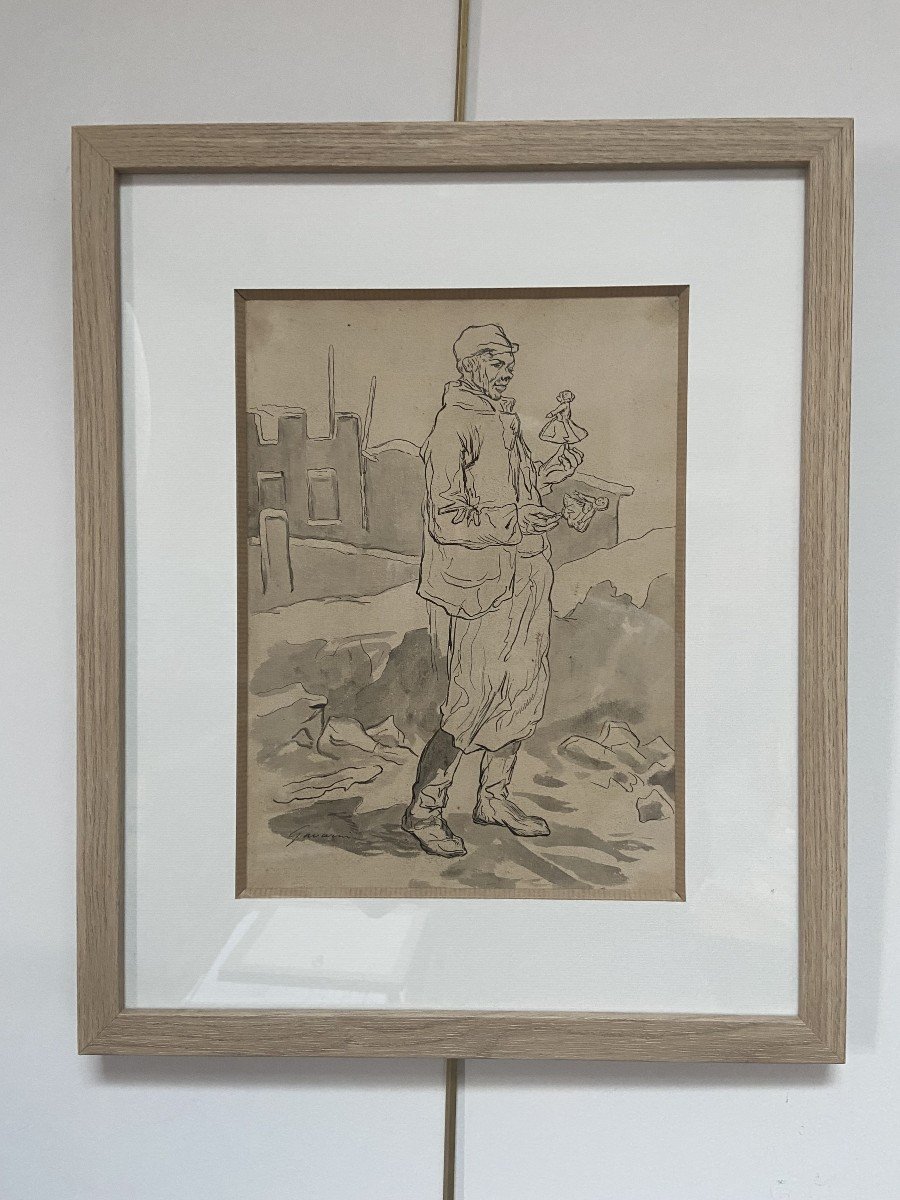 Paul Gavarni (1804-1866) The Puppeteer, Study For Janvier, Signed Drawing-photo-4