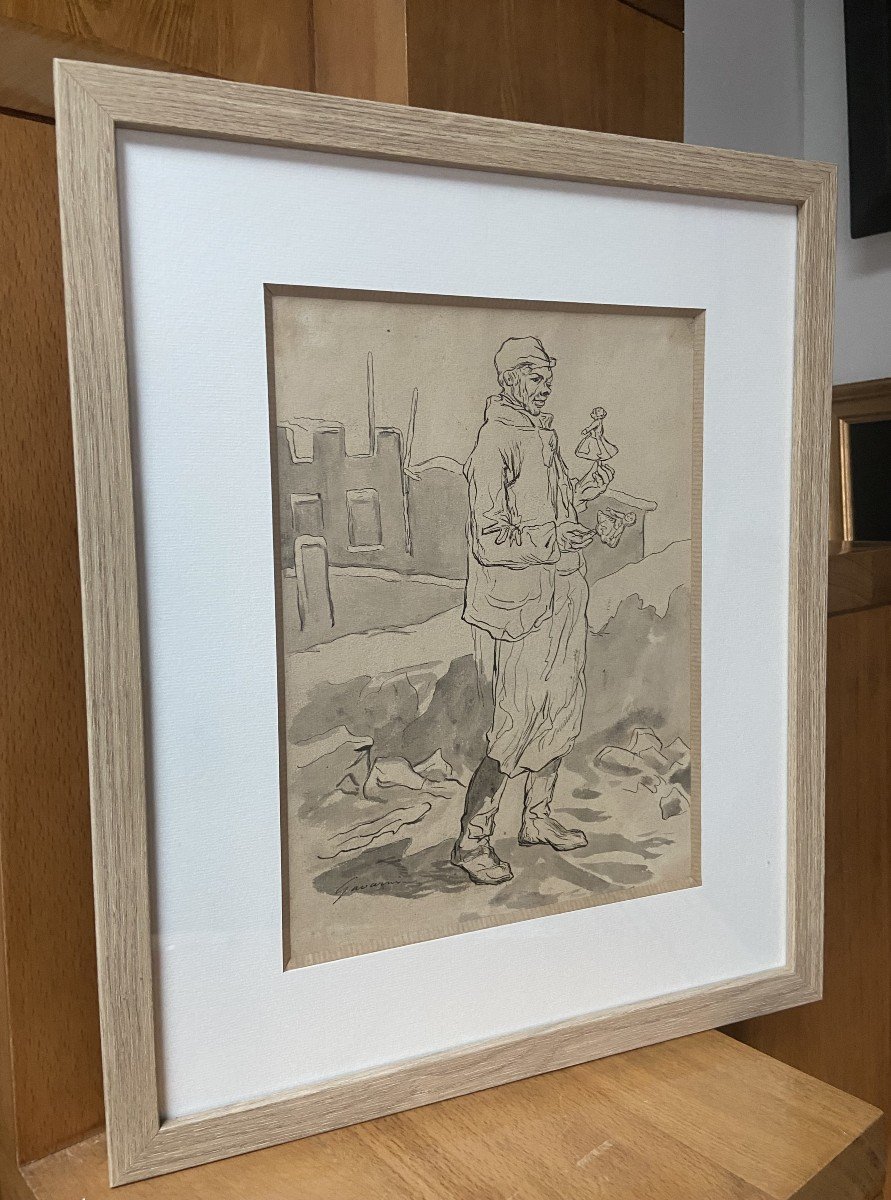 Paul Gavarni (1804-1866) The Puppeteer, Study For Janvier, Signed Drawing-photo-5