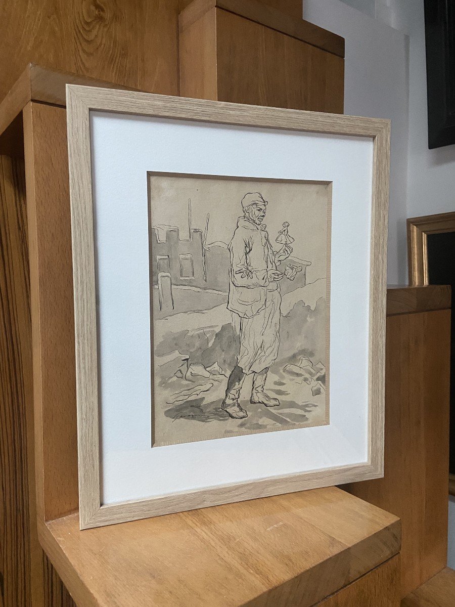 Paul Gavarni (1804-1866) The Puppeteer, Study For Janvier, Signed Drawing-photo-6