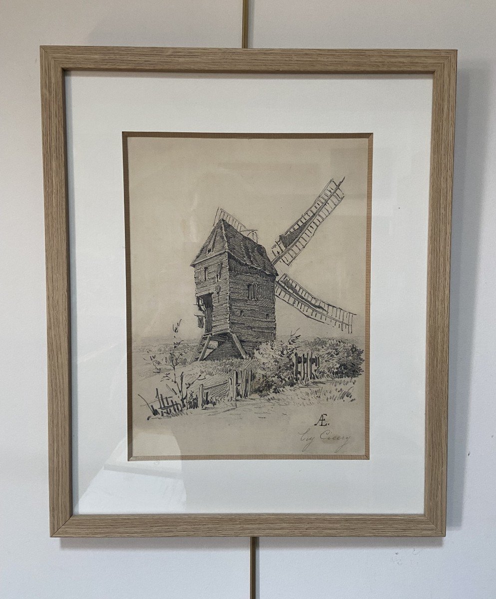 Eugène Cicéri (1813 - 1890) Le Moulin, Dessin Signé -photo-2