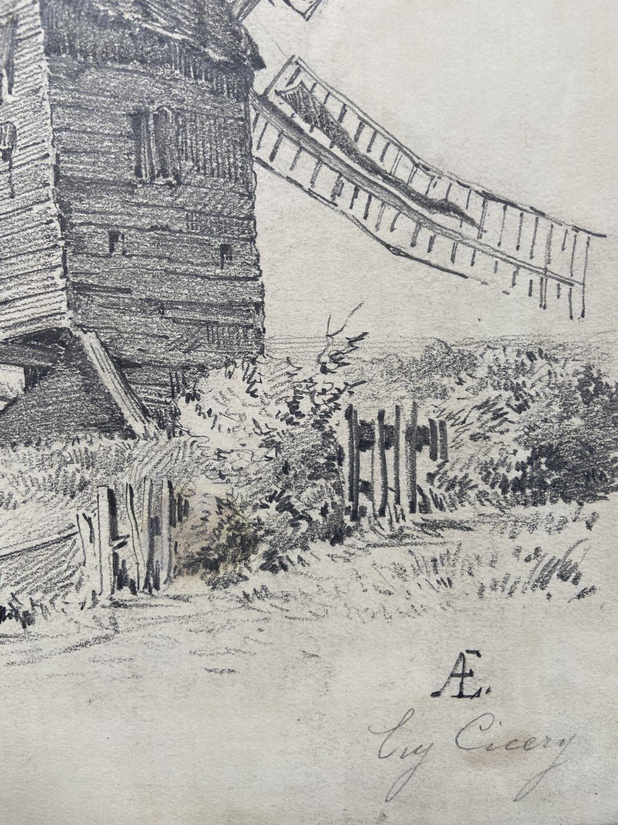 Eugène Cicéri (1813 - 1890) Le Moulin, Dessin Signé -photo-4