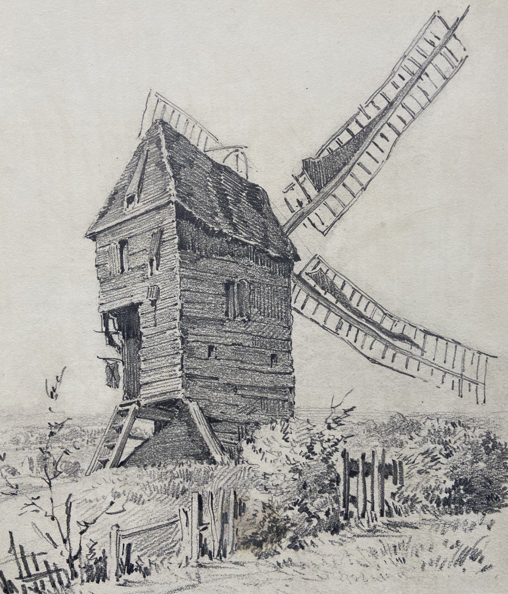 Eugène Cicéri (1813 - 1890) Le Moulin, Dessin Signé -photo-1