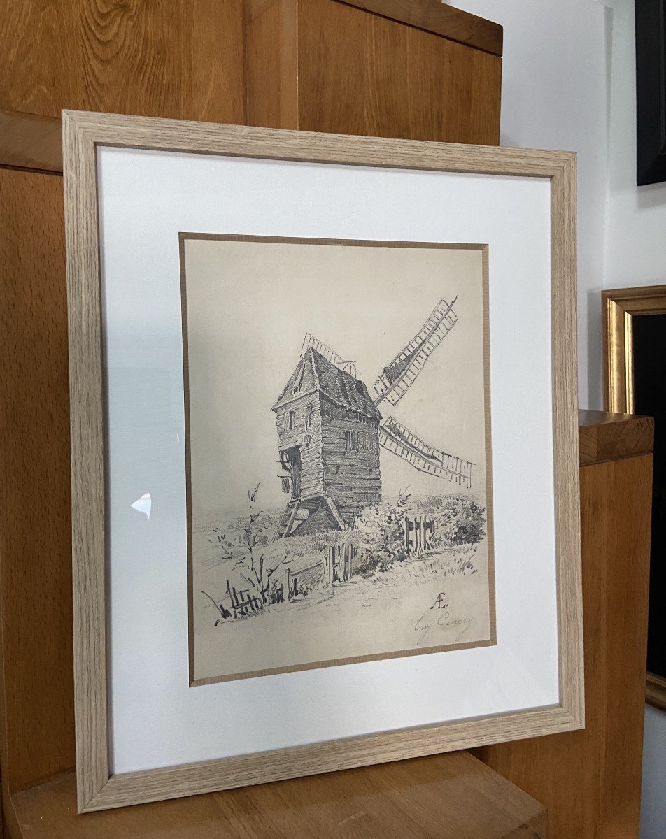 Eugène Cicéri (1813 - 1890) Le Moulin, Dessin Signé -photo-3