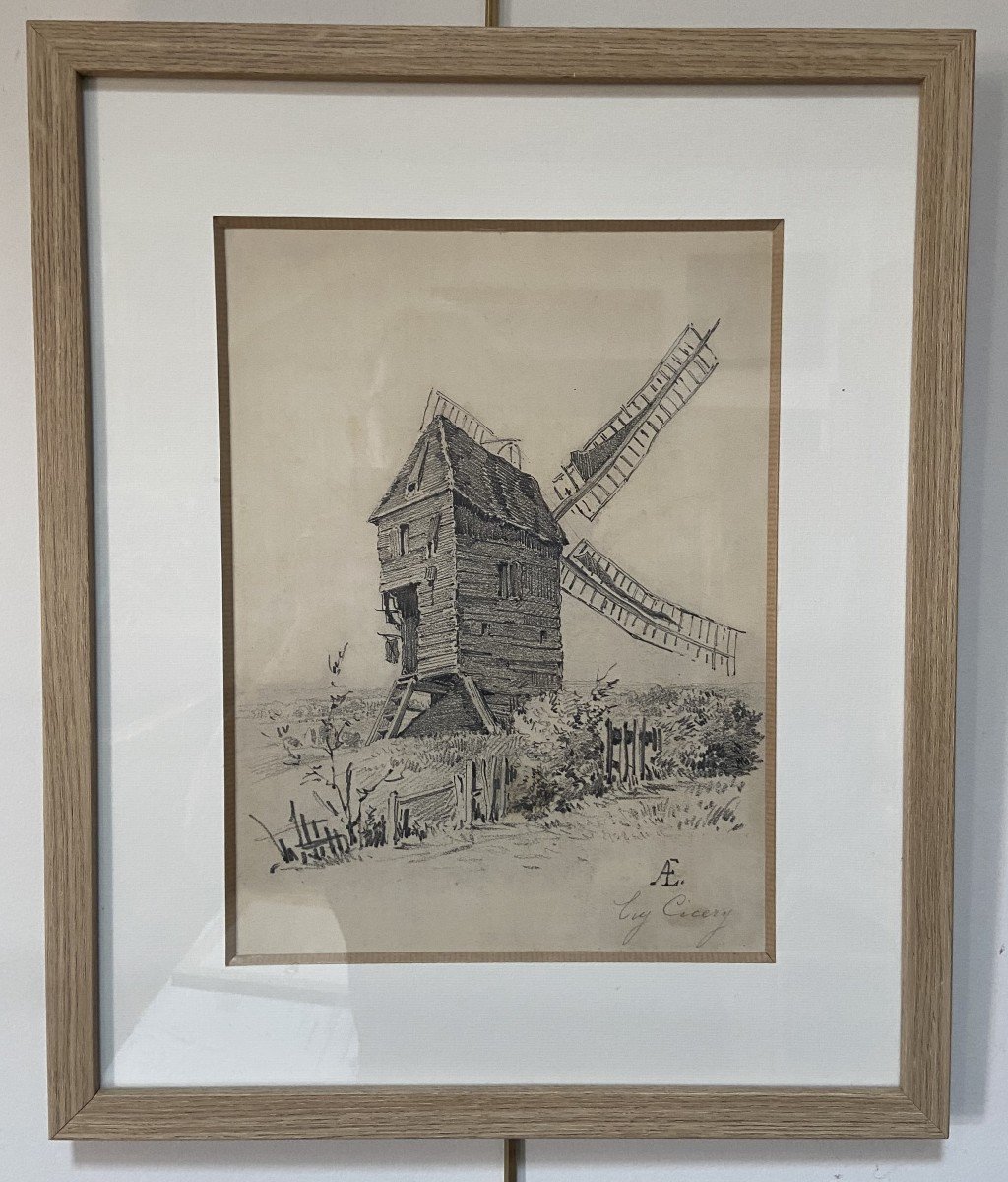 Eugène Cicéri (1813 - 1890) Le Moulin, Dessin Signé -photo-4