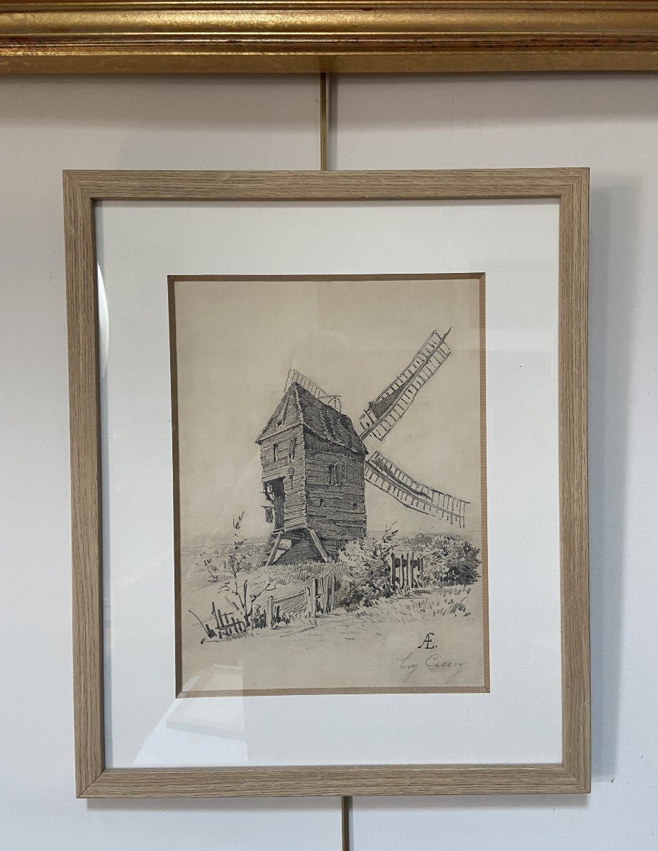 Eugène Cicéri (1813 - 1890) Le Moulin, Dessin Signé -photo-5