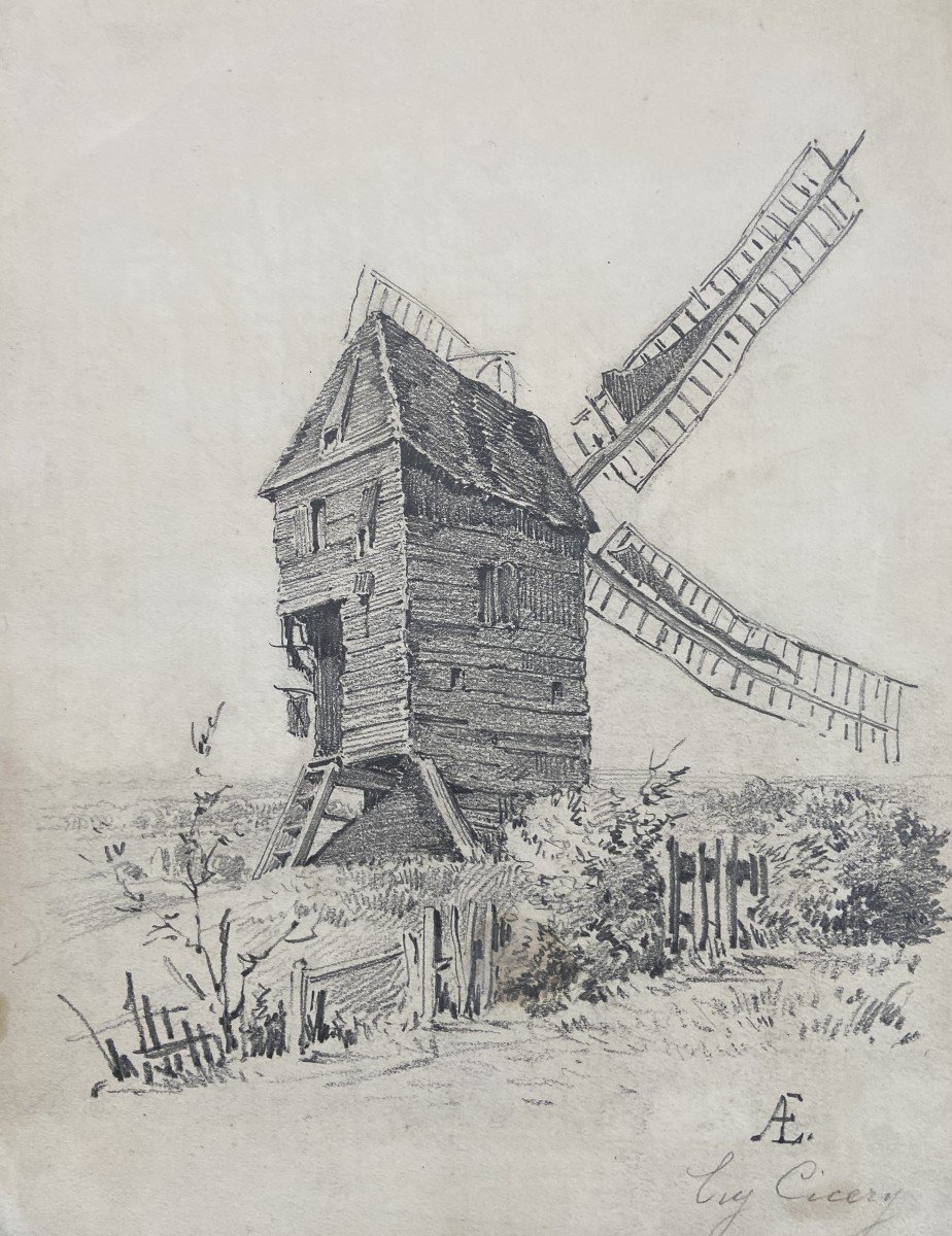 Eugène Cicéri (1813 - 1890) Le Moulin, Dessin Signé 