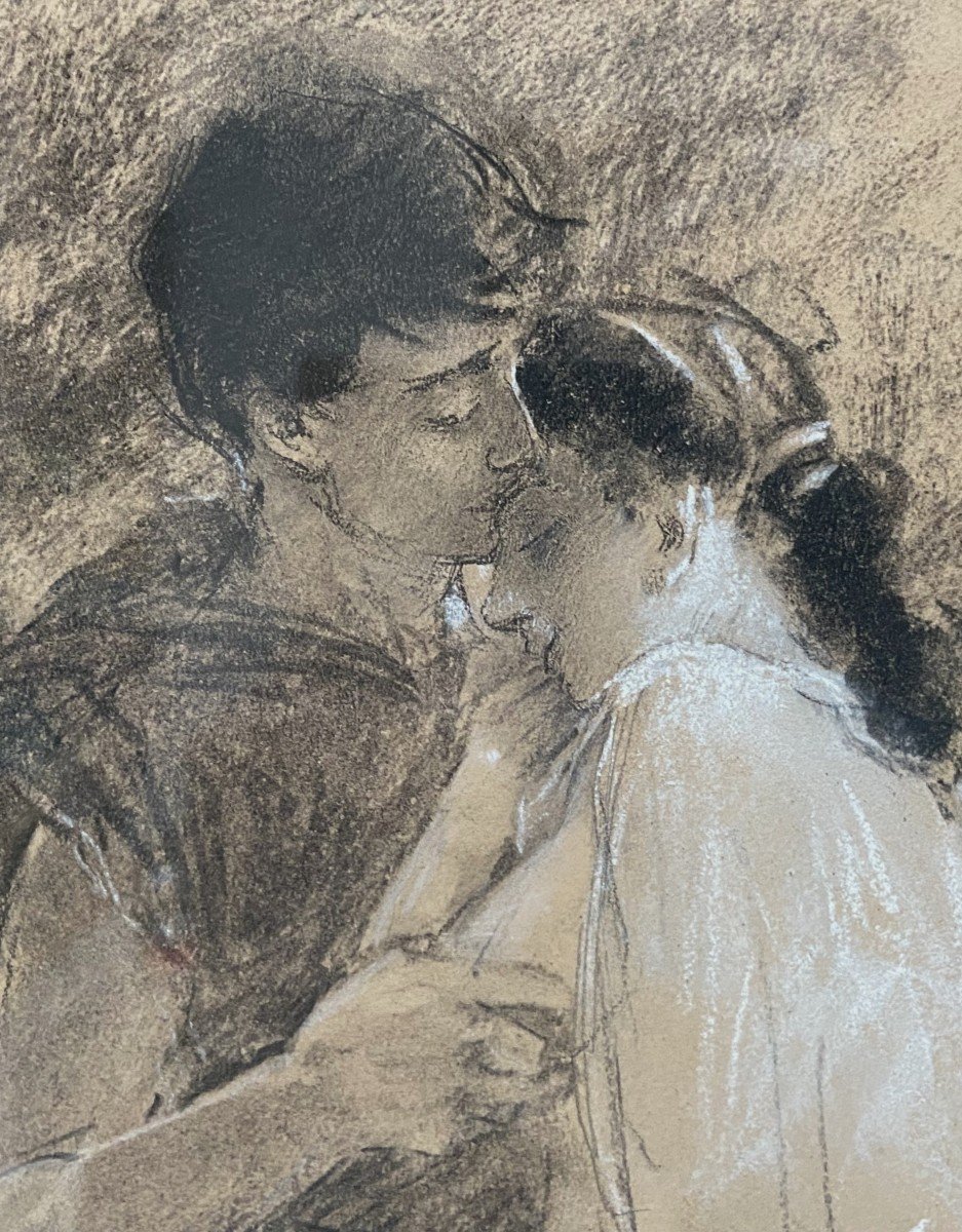 Antoine Calbet (1860-1942) Daphnis et Chloé, dessin original signé-photo-3