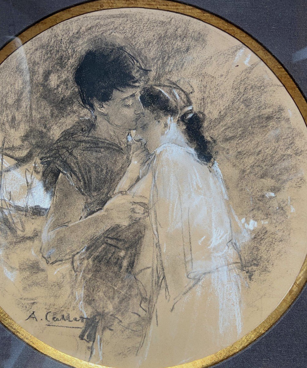 Antoine Calbet (1860-1942) Daphnis et Chloé, dessin original signé-photo-2