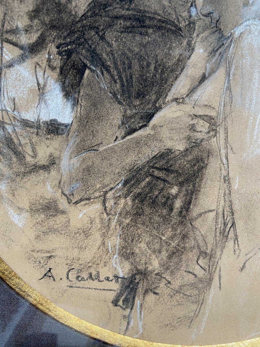 Antoine Calbet (1860-1942) Daphnis et Chloé, dessin original signé-photo-3