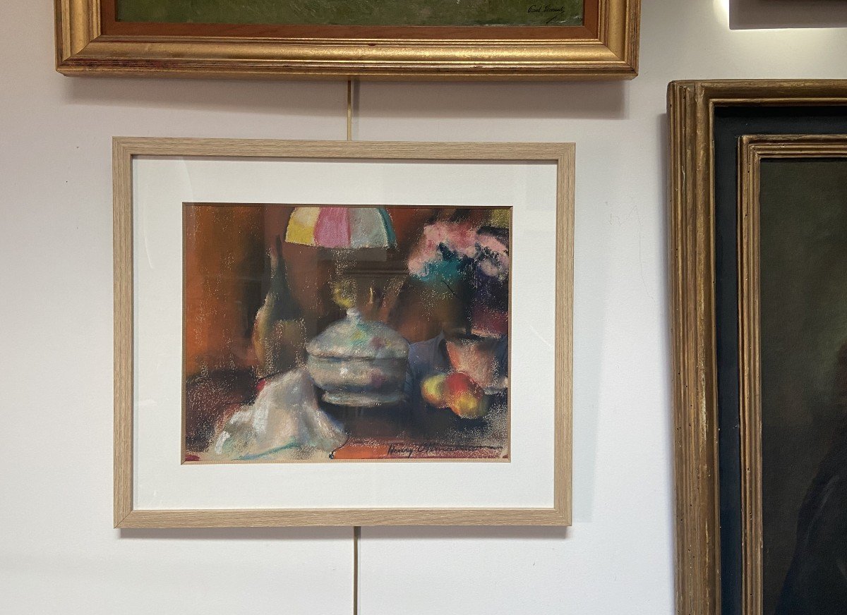 Henry Ottmann (1877-1927)   Nature morte à la lampe, pastel signé-photo-8