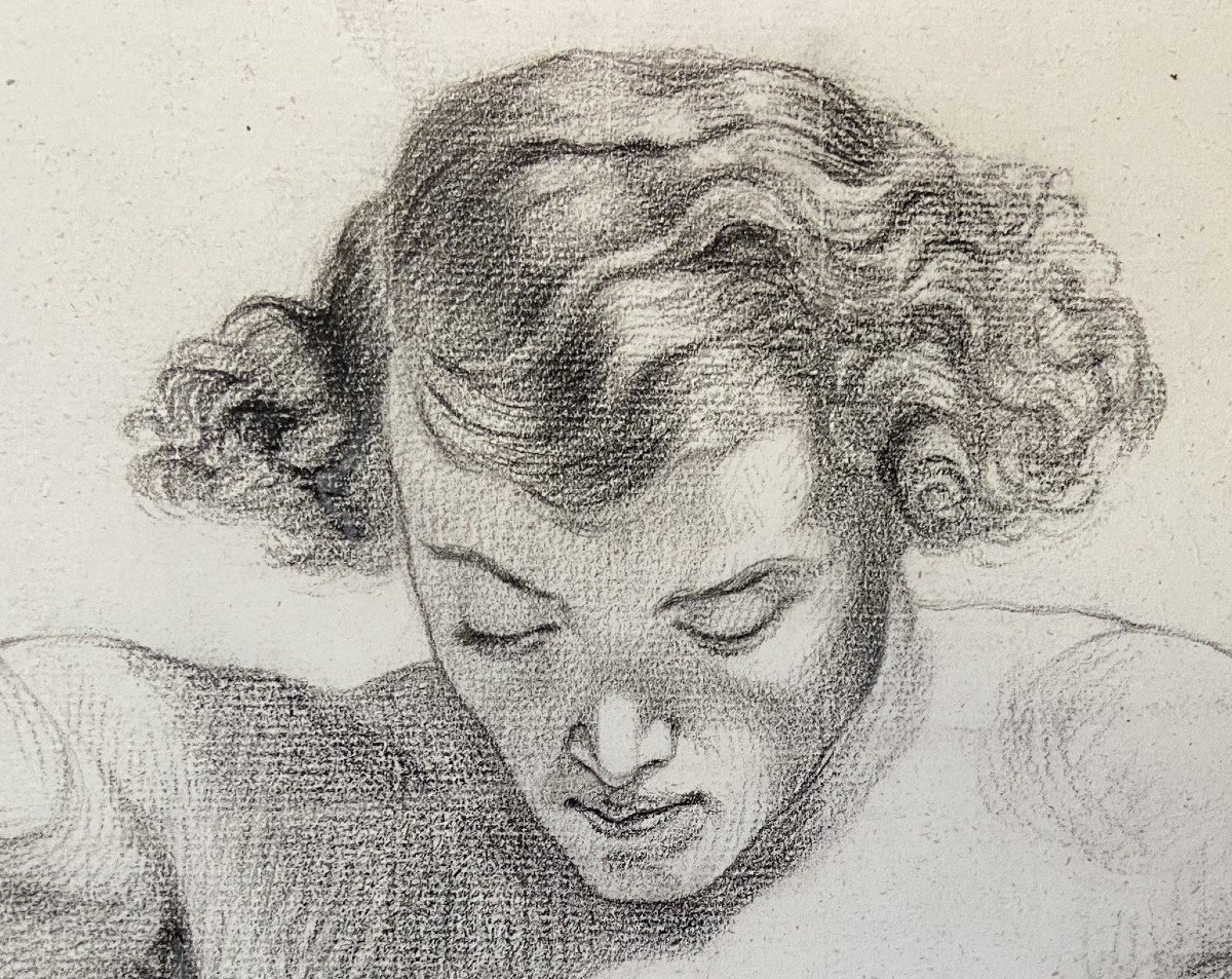 French Romantic School Of The 19th Century, Study Of A Half-naked Young Man, Pencil On Paper-photo-3