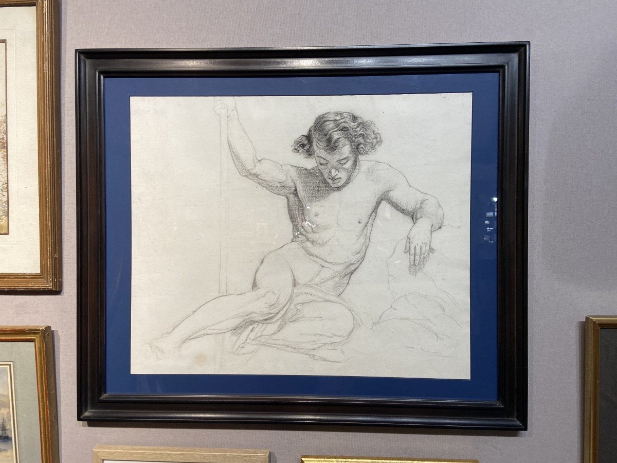 French Romantic School Of The 19th Century, Study Of A Half-naked Young Man, Pencil On Paper-photo-5