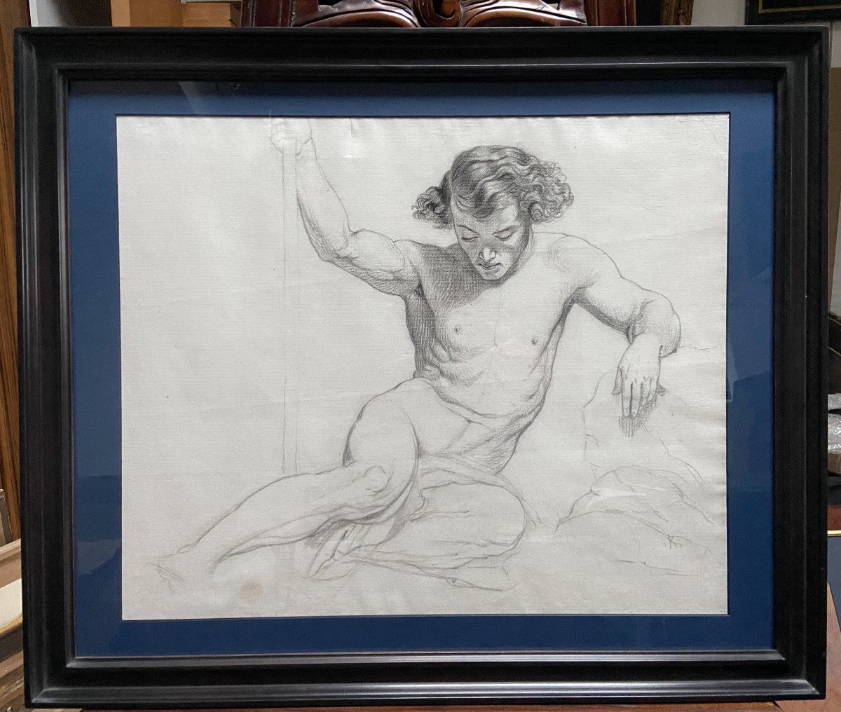 French Romantic School Of The 19th Century, Study Of A Half-naked Young Man, Pencil On Paper-photo-6