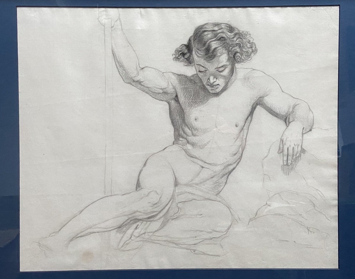 French Romantic School Of The 19th Century, Study Of A Half-naked Young Man, Pencil On Paper-photo-7