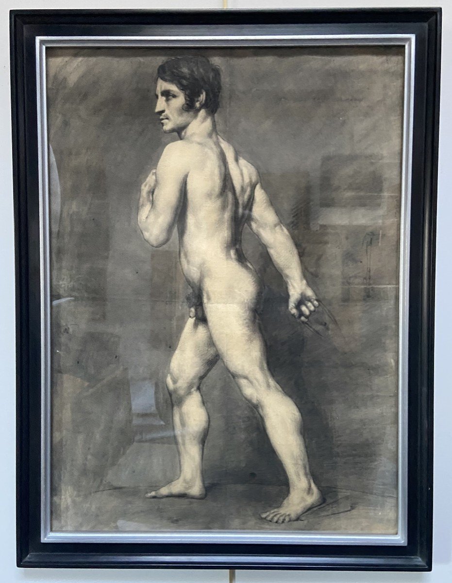 19th Century French School, Académie d'Homme, A Standing Nude Man, , Drawing-photo-2