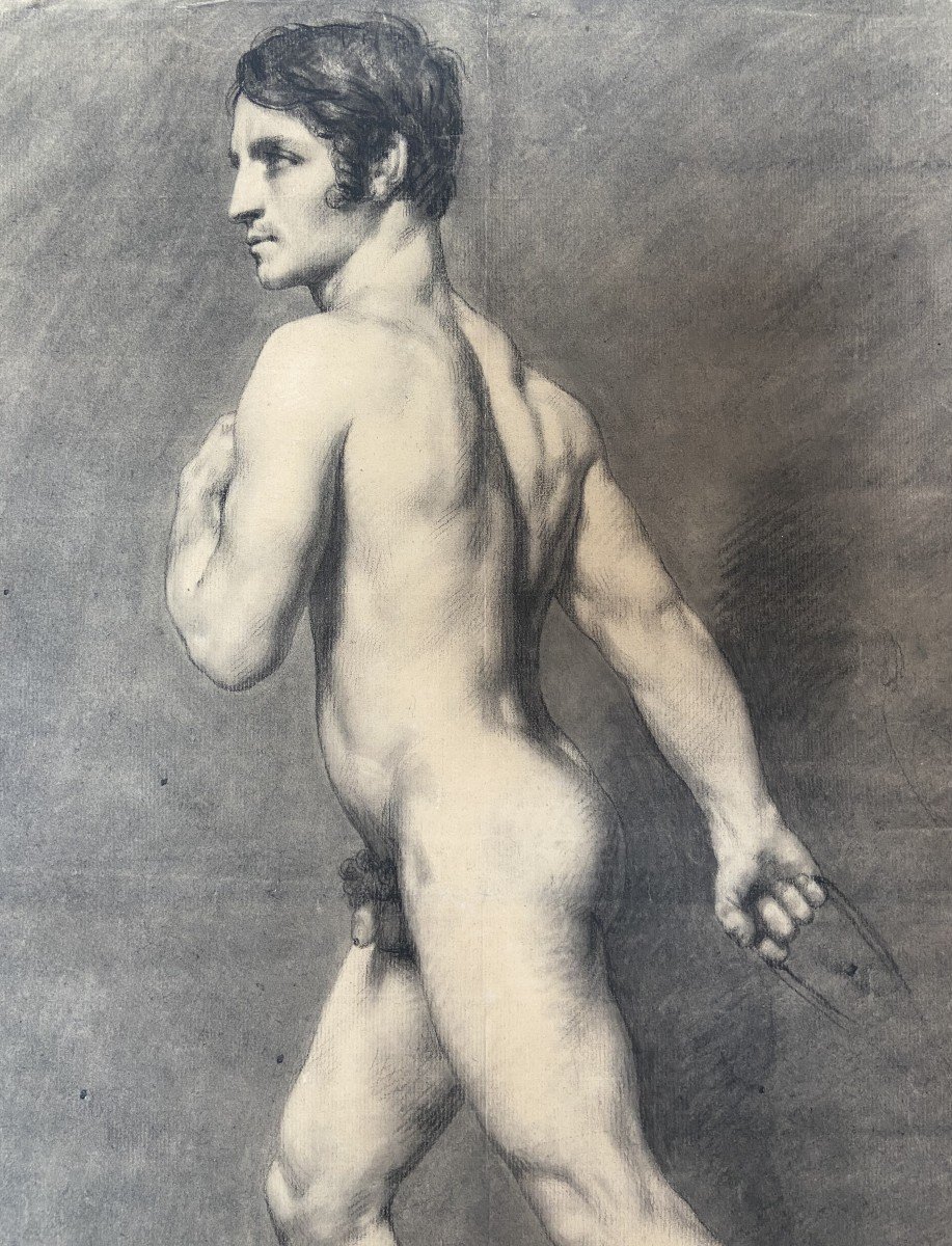 19th Century French School, Académie d'Homme, A Standing Nude Man, , Drawing-photo-4