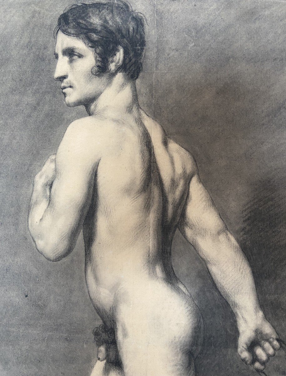 19th Century French School, Académie d'Homme, A Standing Nude Man, , Drawing-photo-1