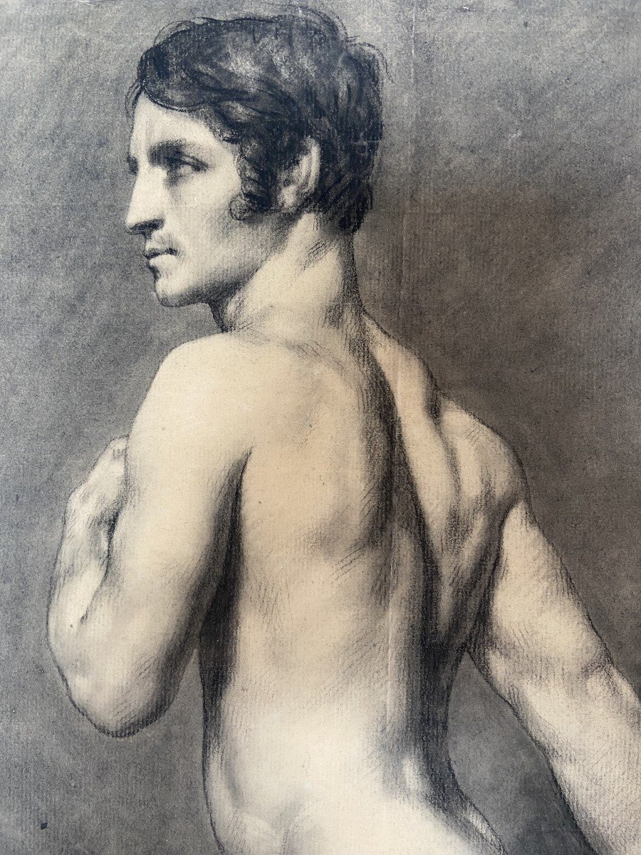 19th Century French School, Académie d'Homme, A Standing Nude Man, , Drawing-photo-2