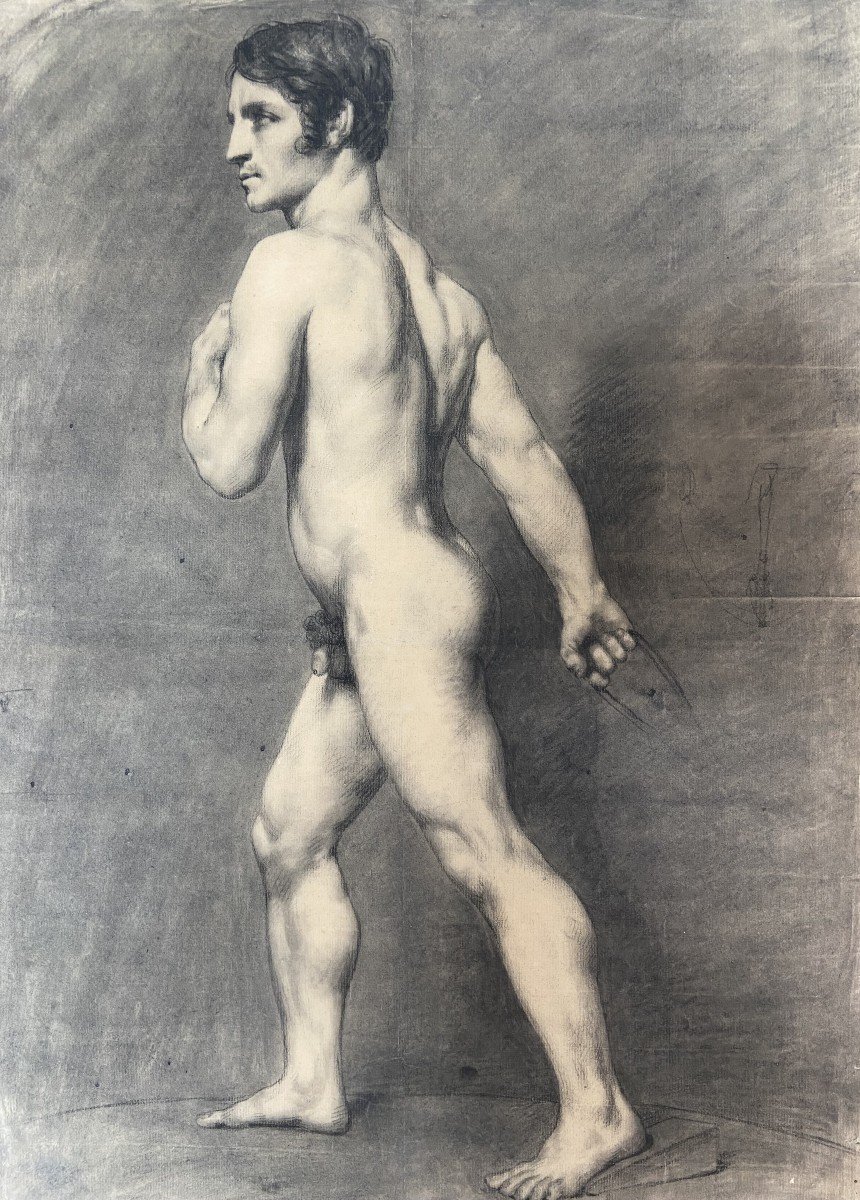 19th Century French School, Académie d'Homme, A Standing Nude Man, , Drawing-photo-3