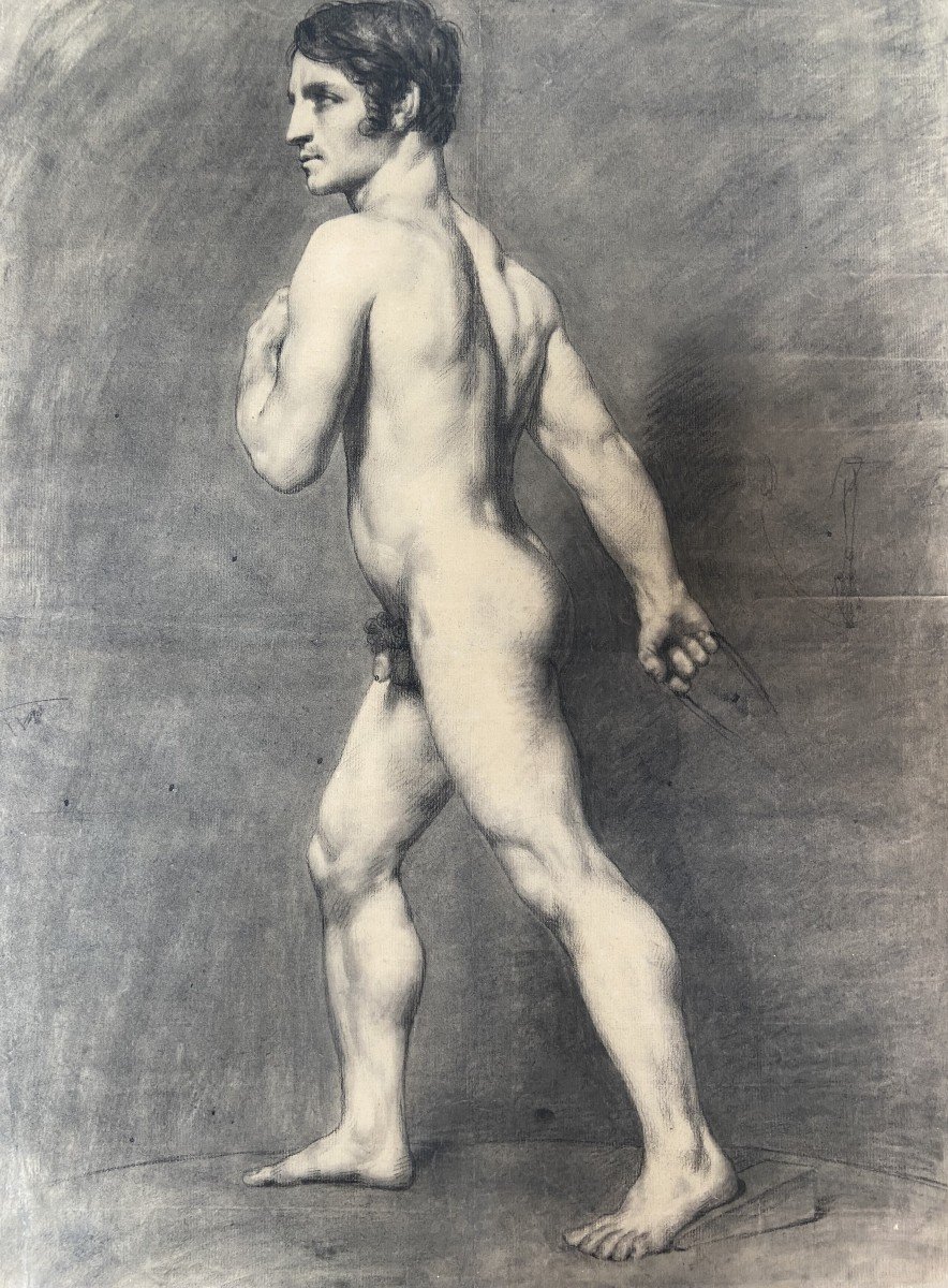 19th Century French School, Académie d'Homme, A Standing Nude Man, , Drawing-photo-4