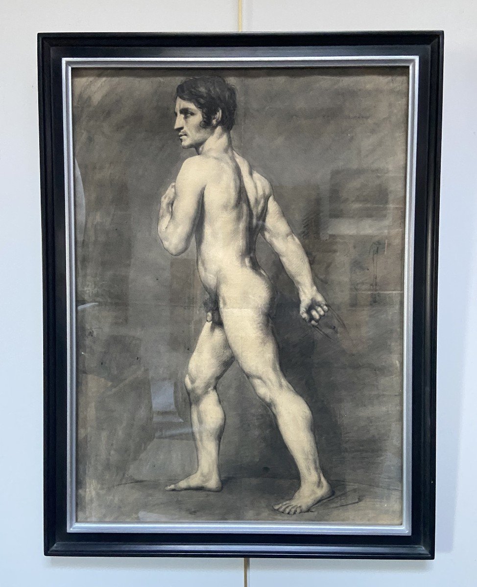 19th Century French School, Académie d'Homme, A Standing Nude Man, , Drawing-photo-6