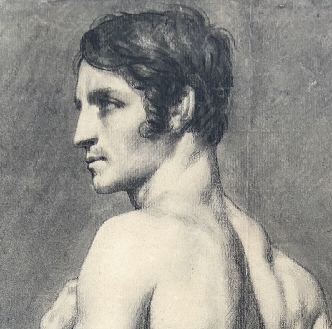 19th Century French School, Académie d'Homme, A Standing Nude Man, , Drawing-photo-7