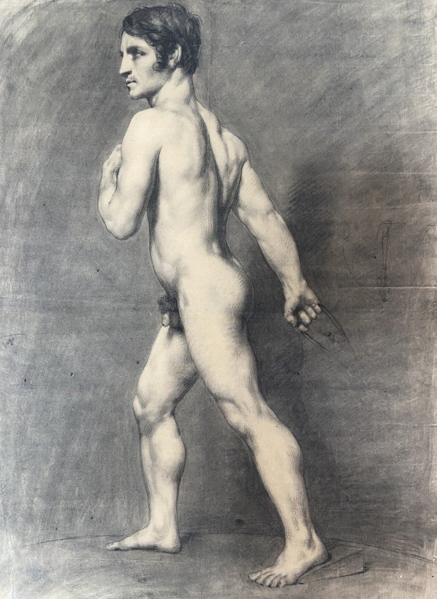 19th Century French School, Académie d'Homme, A Standing Nude Man, , Drawing