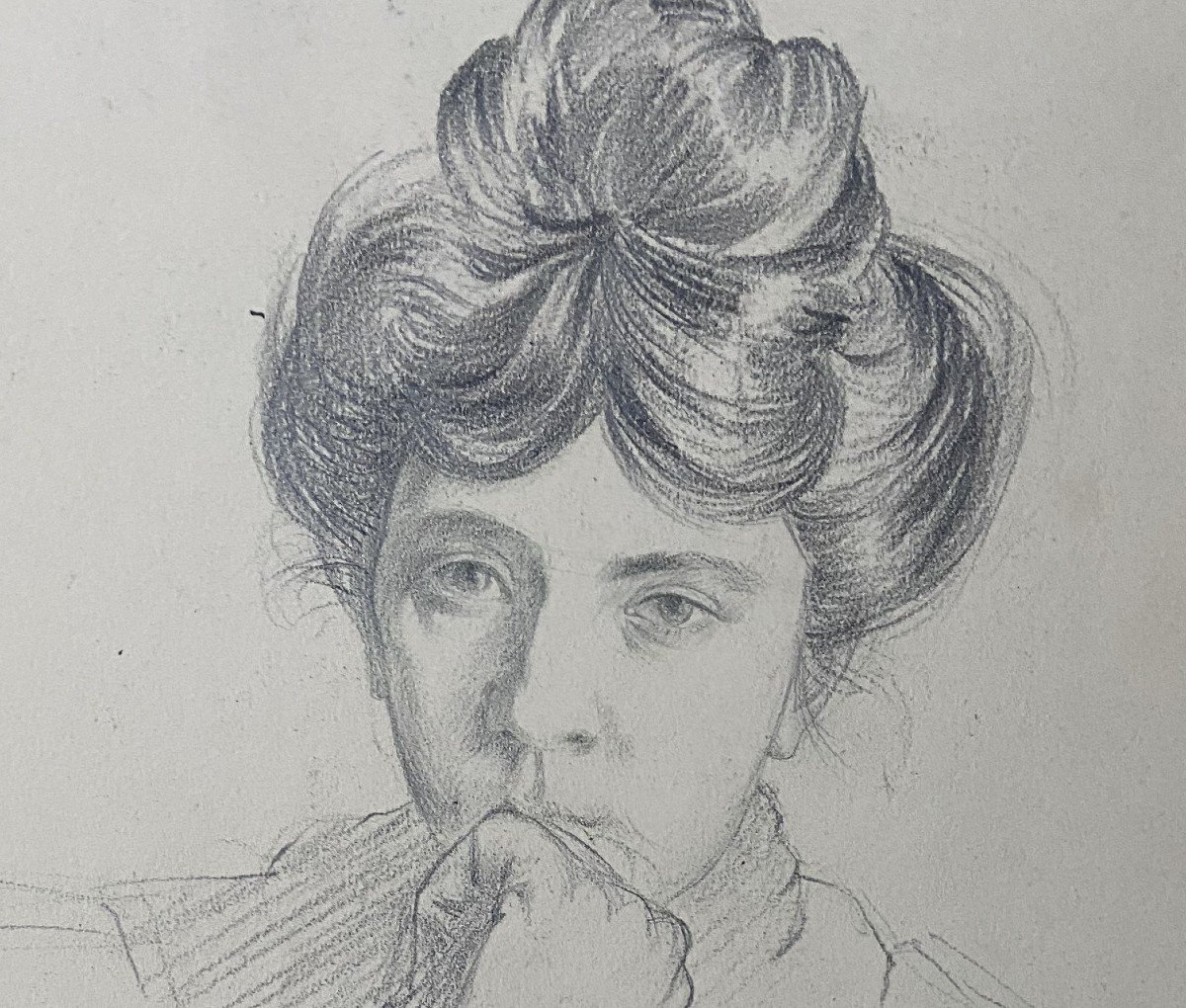 André Eugène Costilhes (1865-1940) Jeune femme pensive, dessin-photo-1