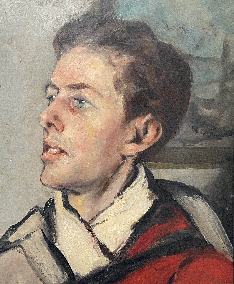 Raymond Woog (1875-1949) Portrait Of A Young Man, Oil-photo-2