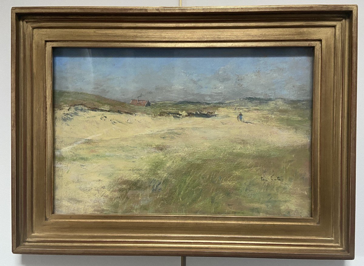 Siebe Johannes Ten Cate (1858-1908) Un paysage de dunes, pastel signé-photo-2