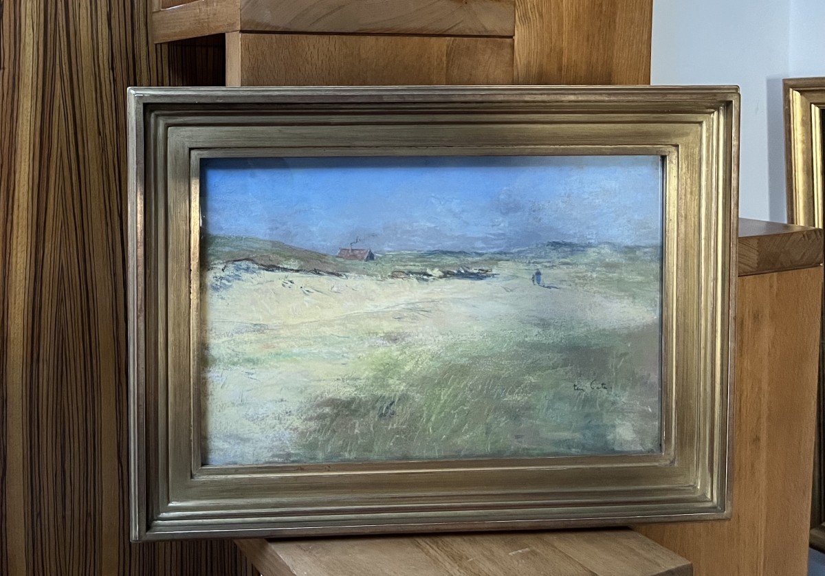 Siebe Johannes Ten Cate (1858-1908) Un paysage de dunes, pastel signé-photo-1