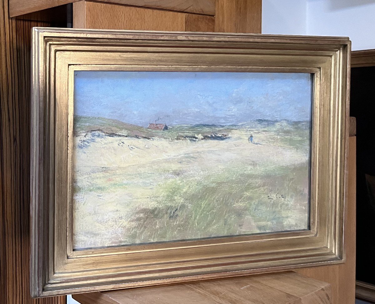 Siebe Johannes Ten Cate (1858-1908) Un paysage de dunes, pastel signé-photo-2