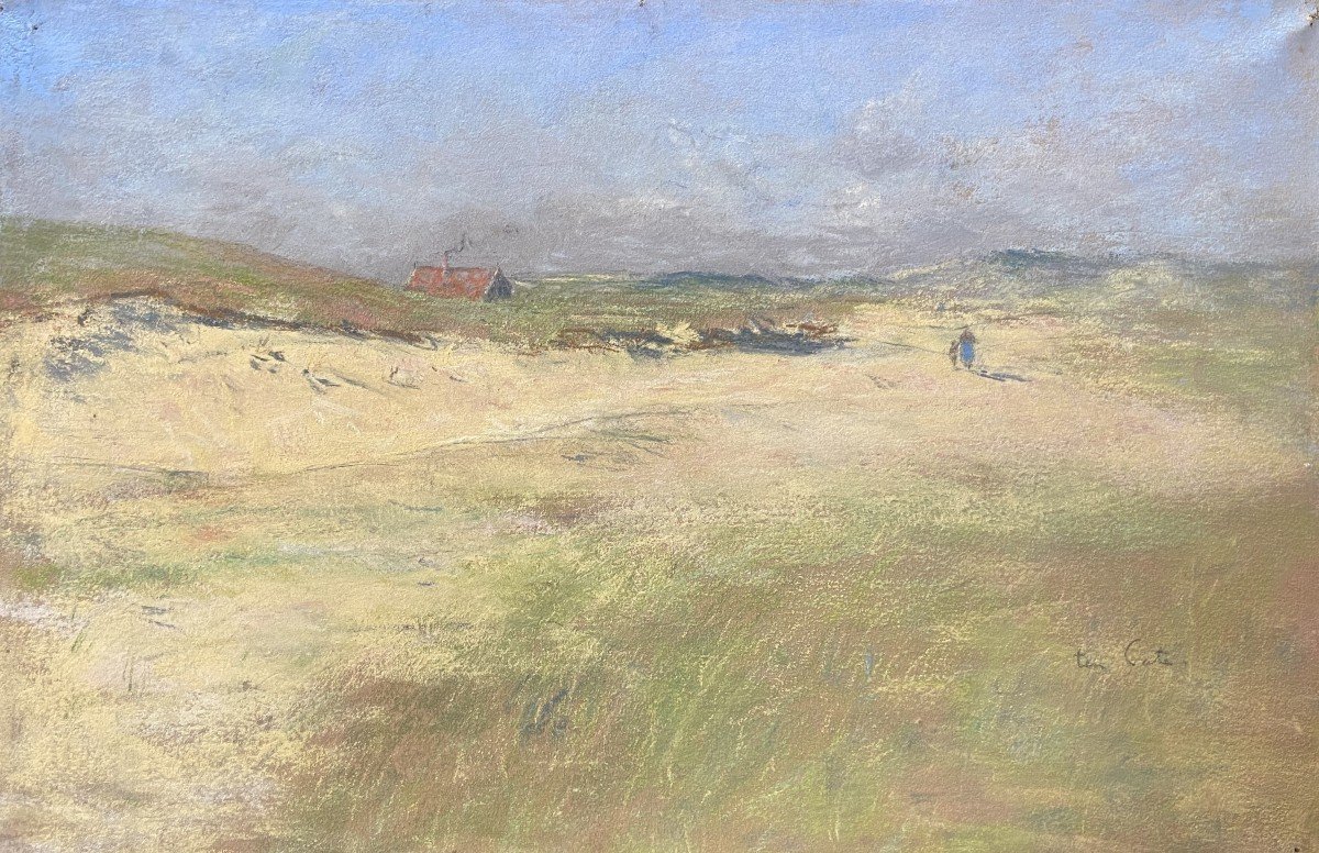 Siebe Johannes Ten Cate (1858-1908) Un paysage de dunes, pastel signé-photo-4