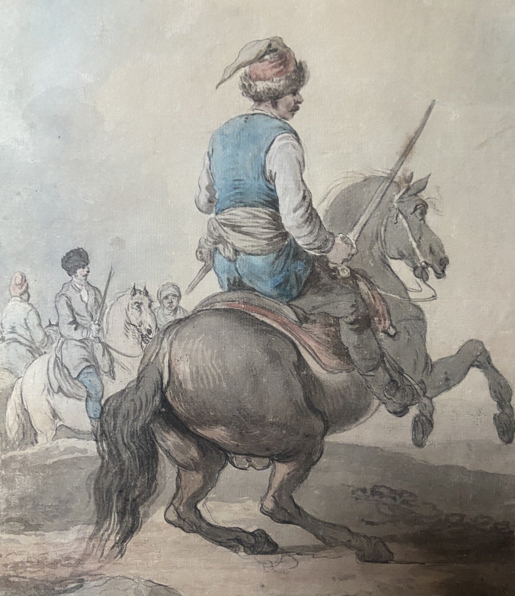 Attribué à Francesco Casanova (1727-1803),  Un Mamelouk Combattant Sur Son Cheval,  Aquarelle -photo-3