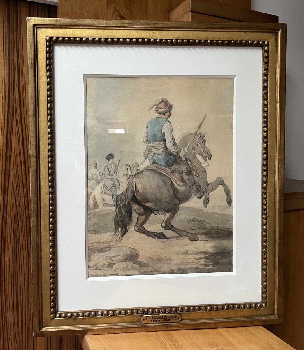 Attribué à Francesco Casanova (1727-1803),  Un Mamelouk Combattant Sur Son Cheval,  Aquarelle -photo-3