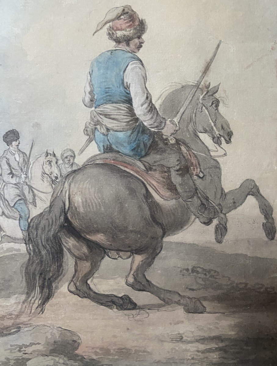 Attribué à Francesco Casanova (1727-1803),  Un Mamelouk Combattant Sur Son Cheval,  Aquarelle -photo-4